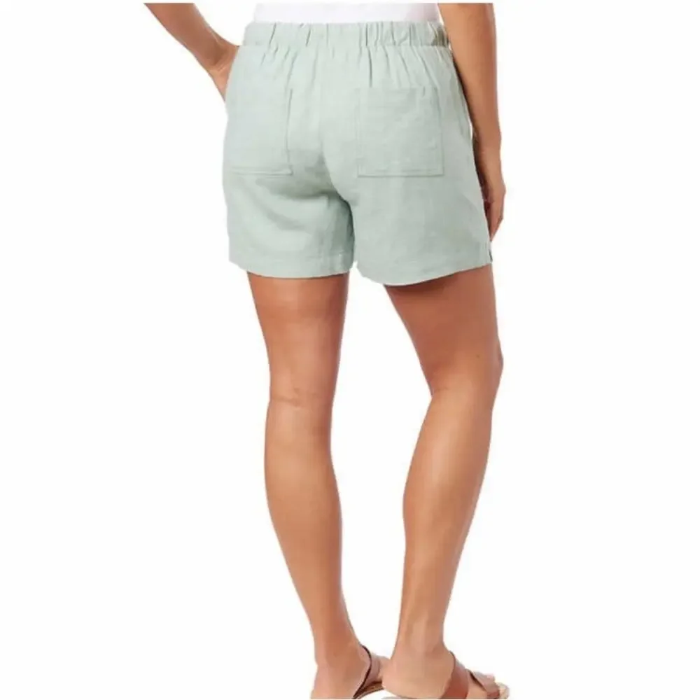 NWT Briggs Ladies' Green Linen Blend Pull-On Short